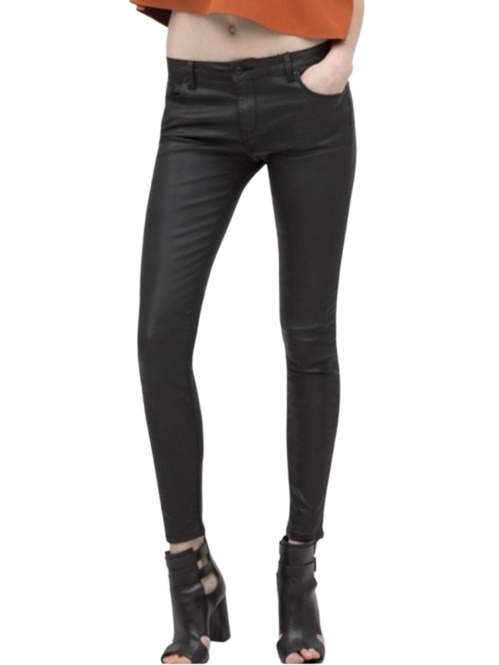 Zara waxed coated slim-fit jeans Black Size 10